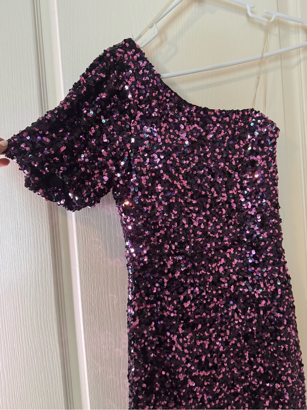 Sequin one shoulder mini dress
